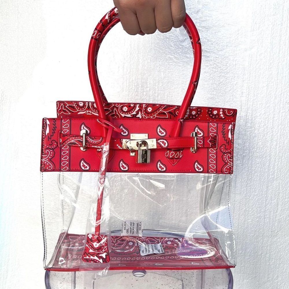 Red Bandana Paisley Clear Shoulder Hand bag - Picture 2 of 4